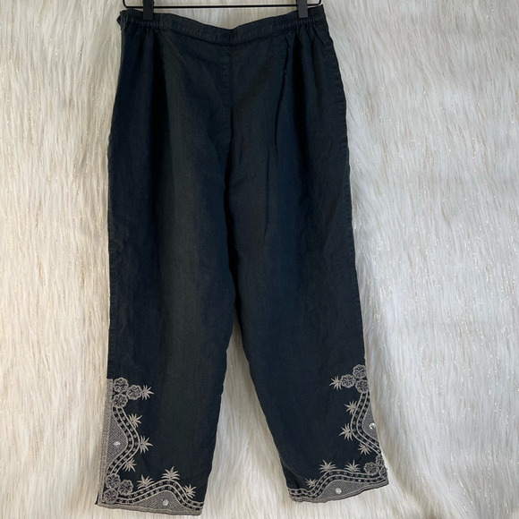 Anne Carson Womens Straight Leg Pants Black Floral High Rise Embroidered 10 - Picture 5 of 12